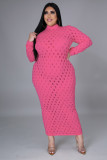 Plus Size 5XL Solid Long Sleeve Hole Maxi Dress OSM-5278