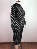 Plus Size 5XL Solid Long Sleeve Hole Maxi Dress OSM-5278