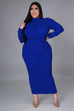 Plus Size 5XL Solid Long Sleeve Hole Maxi Dress OSM-5278