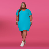 Plus Size 5XL Solid Short Sleeve T Shirt Dress WAF-7149