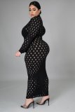 Plus Size 5XL Solid Long Sleeve Hole Maxi Dress OSM-5278