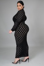 Plus Size 5XL Solid Long Sleeve Hole Maxi Dress OSM-5278