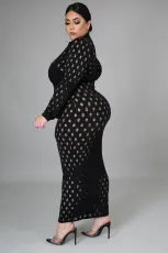 Plus Size 5XL Solid Long Sleeve Hole Maxi Dress OSM-5278