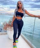 Letter Print One Shoulder Tight Two Piece Sets MOF-6608