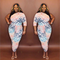 Plus Size Printed One Shoulder Two Piece Suits MOF-6609