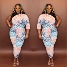 Plus Size Printed One Shoulder Two Piece Suits MOF-6609