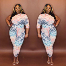 Plus Size Printed One Shoulder Two Piece Suits MOF-6609