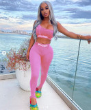 Letter Print One Shoulder Tight Two Piece Sets MOF-6608