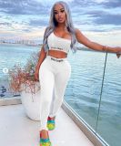 Letter Print One Shoulder Tight Two Piece Sets MOF-6608