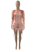 Sexy Letter Print Lace Up Long Sleeve Romper ML-7421