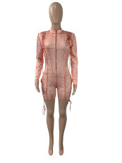 Sexy Letter Print Lace Up Long Sleeve Romper ML-7421