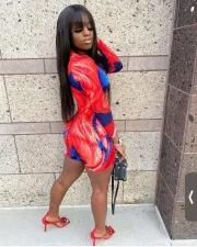 Sexy Printed Long Sleeve Zipper Rompers XMF-045