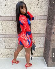 Sexy Printed Long Sleeve Zipper Rompers XMF-045