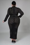 Plus Size 5XL Solid Long Sleeve Hole Maxi Dress OSM-5278