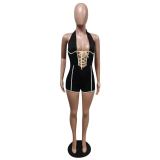 Sexy Halter Backless Lace Up Romper MEM-8334