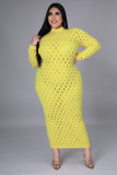 Plus Size 5XL Solid Long Sleeve Hole Maxi Dress OSM-5278