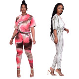 Tie Dye Print T Shirt Pencil Pants Two Piece Suits HMS-5433