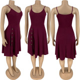 Sexy Solid Spaghetti Strap Midi Dress FNN-8588