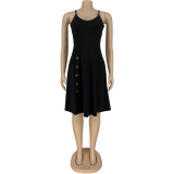 Sexy Solid Spaghetti Strap Midi Dress FNN-8588