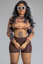 Sexy Printed Crop Top And Shorts 2 Piece Sets LP-6272