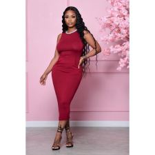 Solid Sleeveless Pocket Bodycon Midi Dress BLX-8001