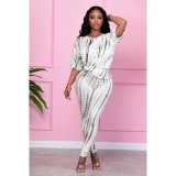 Tie Dye Print T Shirt Pencil Pants Two Piece Suits HMS-5433