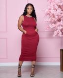 Solid Sleeveless Pocket Bodycon Midi Dress BLX-8001