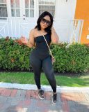 Solid One Shoulder Sleeveless Skinny Jumpsuits FSL-130