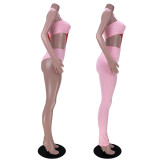Solid Tube Top+Asymmetry Bodysuit+Pants 3 Piece Sets ASL-6337