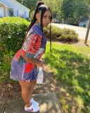 Plus Size Printed Short Sleeve Casual Shirt Dress FNN-8587