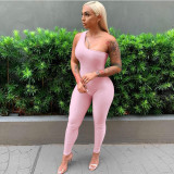 Solid One Shoulder Sleeveless Skinny Jumpsuits FSL-130
