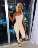 Solid One Shoulder Sleeveless Skinny Jumpsuits FSL-130