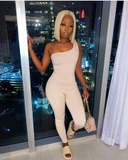 Solid One Shoulder Sleeveless Skinny Jumpsuits FSL-130
