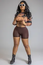Sexy Printed Crop Top And Shorts 2 Piece Sets LP-6272