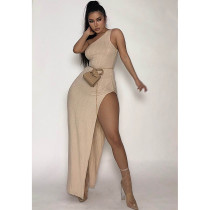 Sexy One Shoulder Sleeveless High Split Maxi Dress ASL-6365