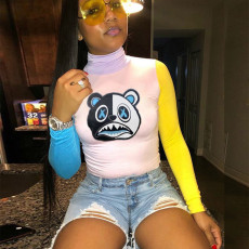 Panda Print Turtleneck Long Sleeve Slim Pullover Top XMF-039
