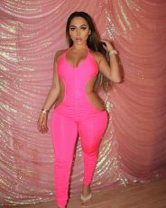 Sexy Hollow Out Halter Backless Jumpsuits DMF-8166