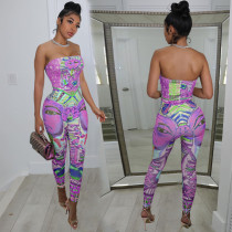 Sexy Printed Off Shoulder Tube Jumpsuits AL-235