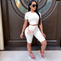 Solid Sexy Backless Short Sleeve Two Piece Sets IV-8172