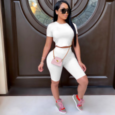 Solid Sexy Backless Short Sleeve Two Piece Sets IV-8172