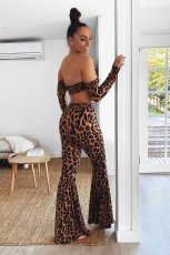 Sexy Leopard Print Long Sleeve Flared Pant 2 Piece Sets FOSF-8053