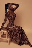 Sexy Leopard Print Long Sleeve Flared Pant 2 Piece Sets FOSF-8053