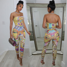 Sexy Printed Off Shoulder Tube Jumpsuits AL-235