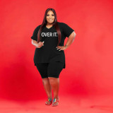 Fashion V-neck Letter Prinrt 5XL Large Size Casual Sports Suit WAF-7157
