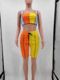 Casual Sports Patchwork Two Piece Shorts Set TK-6155