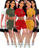 Casual Summer Fashion Solid Color Hole Short Sleeve And Shorts Two Piece Sets FOSF-8054