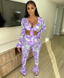 Sexy Printed Mesh Ruffled Two Piece Pants Set YD-8362