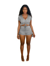 Fashion Sexy Solid Color Short Sleeve Shorts  Two Piece Sets XYF-9085