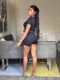 Fashion Sexy Solid Color Short Sleeve Shorts  Two Piece Sets XYF-9085