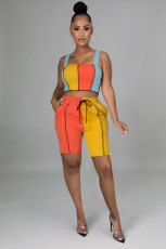Casual Sports Patchwork Two Piece Shorts Set TK-6155